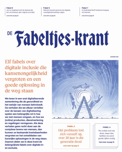 Voorkant De Fabeltjes-krant over digitale inclusie die kansenongelijkheid vergroten en een goede oplossing in de weg staan
