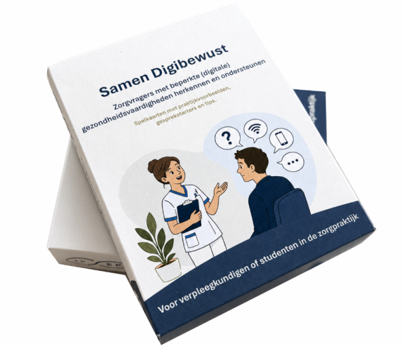 Voorkant van het doosje met opdrachtkaarten van de training Samen Digibewust